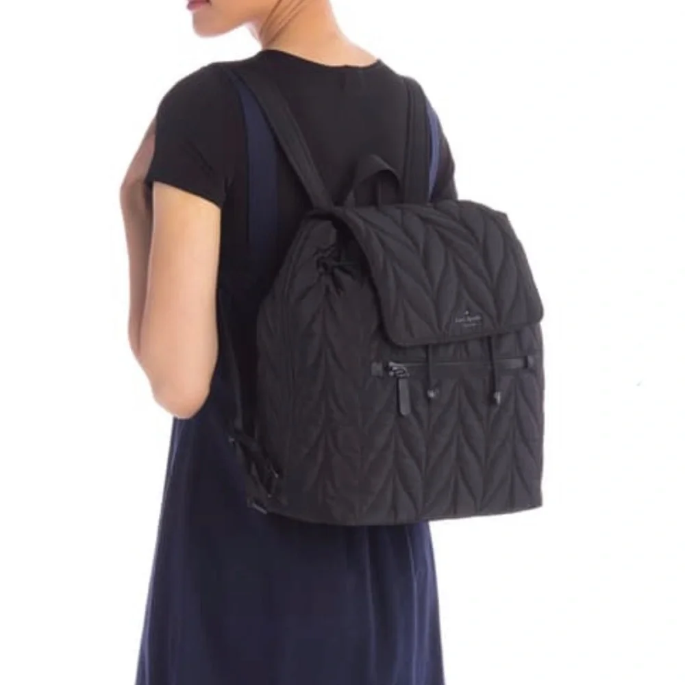 kate spade Quilted Leaf-Pattern Black Backpack